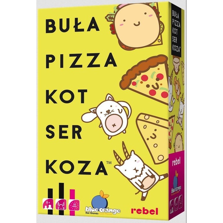 REBEL Bula Pizza Kot Ser Koza társasjáték, gyors és dinamikus játék, 2-8 játékos számára, Sárga, 1 db