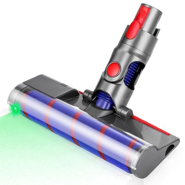 Perie electrica compatibila cu Dyson V7, V8, V10, V11, V15, cu LED, rotire flexibila, 90°, material ABS, perii din nailon si fibra de carbon