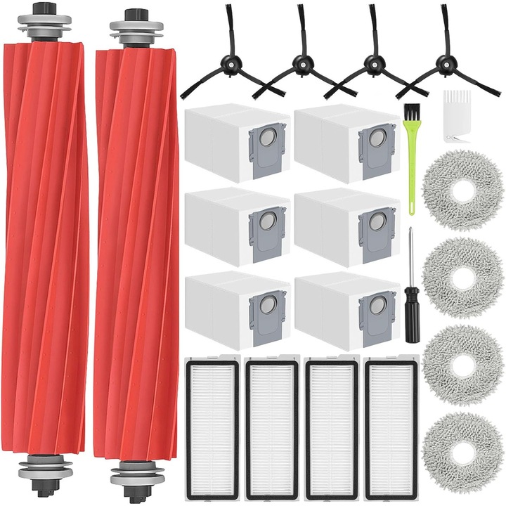 Set accesorii Qrevo S pentru aspiratoare robot, 2 perii principale, 4 perii laterale, 4 mopuri, 4 filtre, 6 saci de praf
