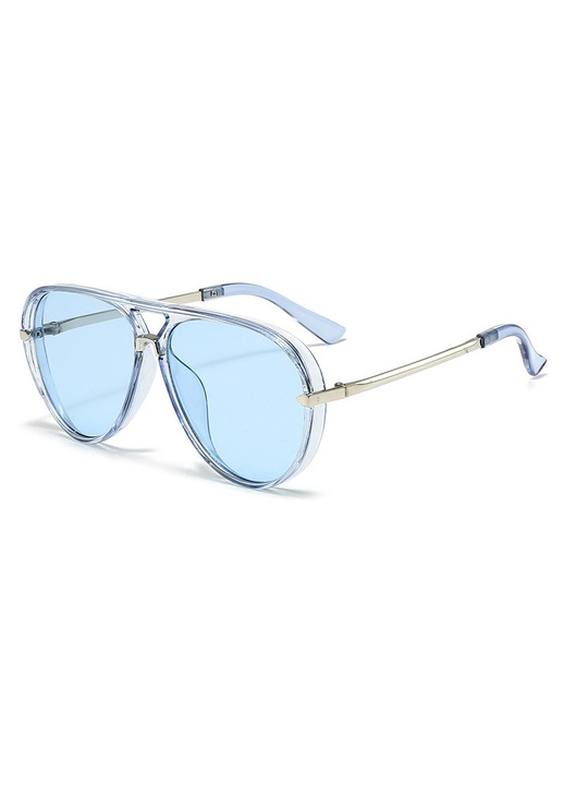 Ochelari de soare retro oversized, lentile albastre translucide, unisex