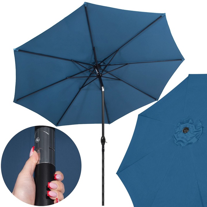 Umbrela de gradina pliabila, Springos, 300 cm, albastru marin, material impermeabil, inaltime 245 cm