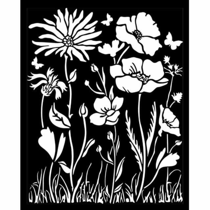 Sablon gros Stamperia 20x25cm, Atelier, Mac si flori