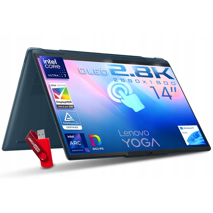 laptop Lenovo Yoga 7 2w1, Intel Core Ultra 7 155H, 32GB 1TB SSD, 16" WQXGA+ 2880*1800 OLED, Intel Arc Graphics, 7000 MHz, Windows 11 Home, Tactil