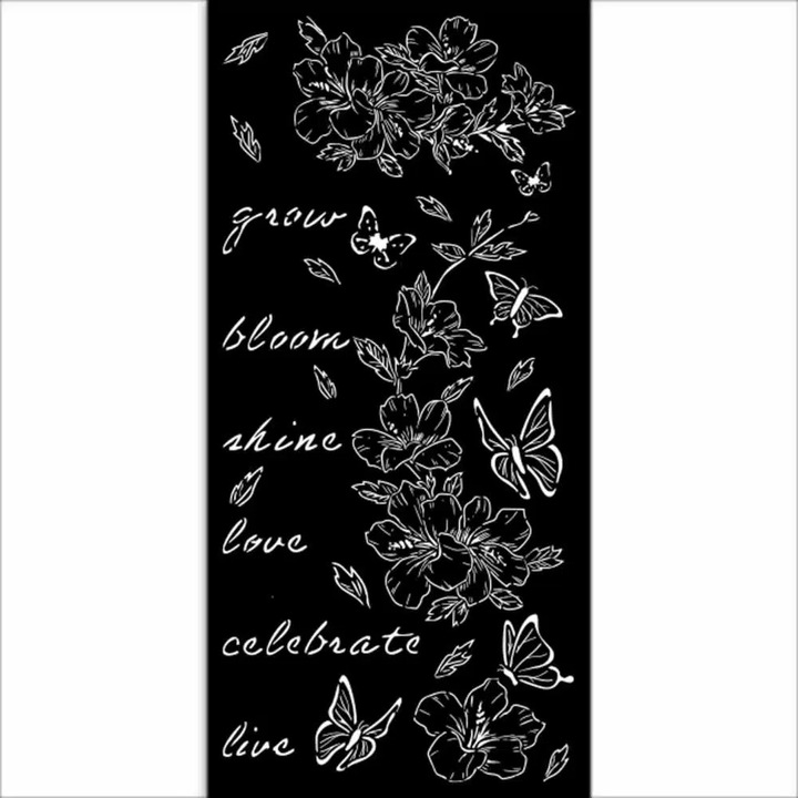 Sablon gros 12x25cm, Stamperia, Jurnal secret, Floare si fluture