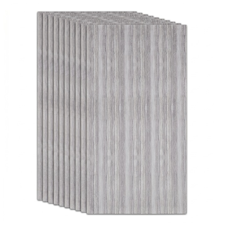 Set 10 x Placi decorative din ipsos cu aspect de tencuiala decorativa NEXTLY, interior/exterior, 60x120cm, 2mm grosime, texturat, waterproof, fireproof, design modern, acoperire 7.2mp, light grey