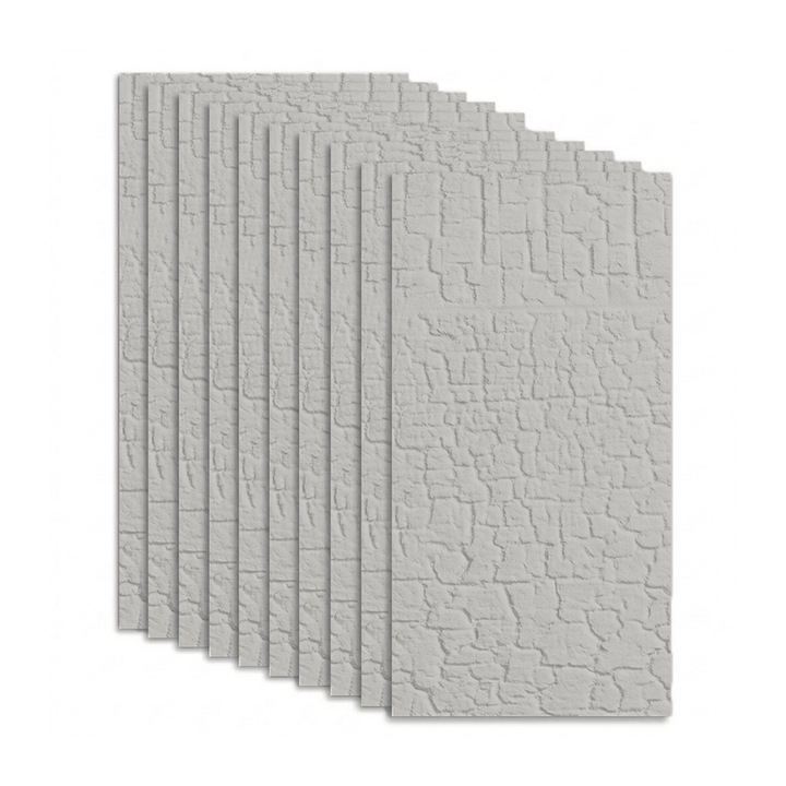 Set 10 x Placi decorative din ipsos cu aspect de tencuiala decorativa NEXTLY, interior/exterior, 60x120cm, 2mm grosime, texturat, waterproof, fireproof, design modern, acoperire 7.2mp, gri deschis