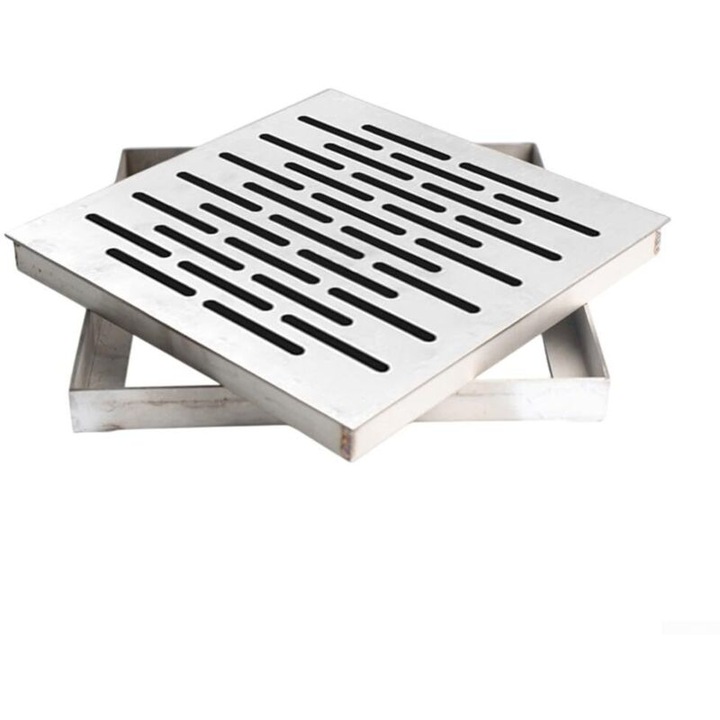 Gratar de drenaj de gradina din otel inoxidabil rezistent cu cadru, gratar patrat de drenaj exterior pentru apa din gradina (150 x 150 x 20 mm)