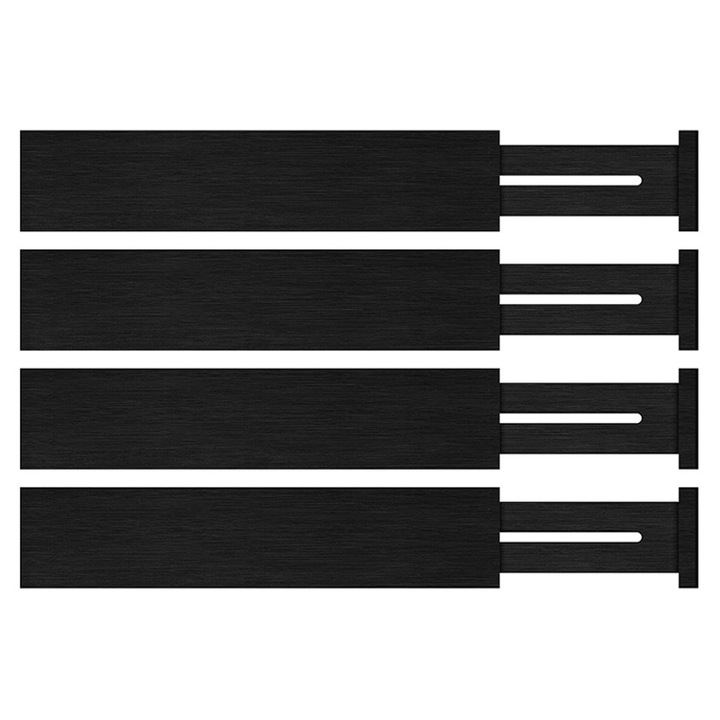 Set de patru separatoare pentru sertare din bambus, ideale pentru bucatarie, organizator reglabil pentru sertare, negru, 30 cm x 6, 5 cm x 1, 5 cm