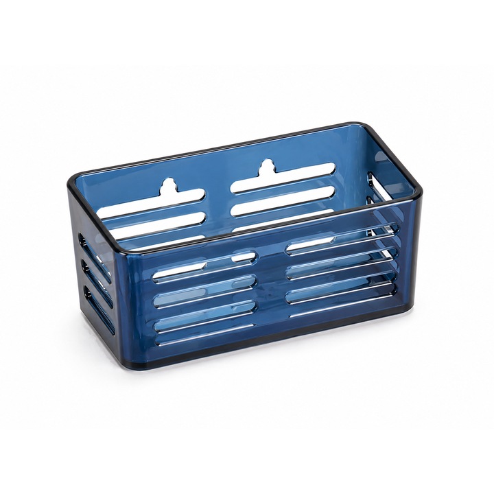 Suport baie cu ventuze, Organizator, Ideal pentru burete si accesorii dus, Plastic rezistent, Drenaj eficient, 16x8x8 cm, Albastru