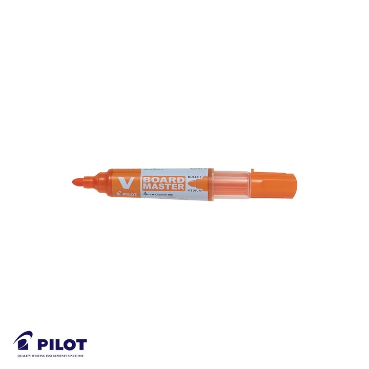 Marker whiteboard Pilot Vboard, varf rotund 6mm, cerneala portocalie, reincarcabil, din plastic reciclat Portocaliu