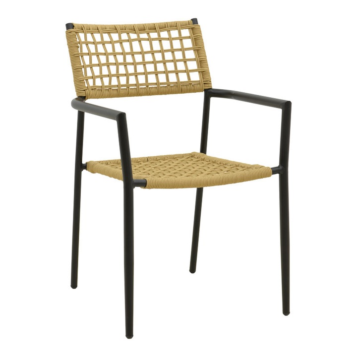 Scaun Gradina VivaDeco Castal, Stivuibil, Otel/Franghie, Negru/Natural, 53x59x84 cm