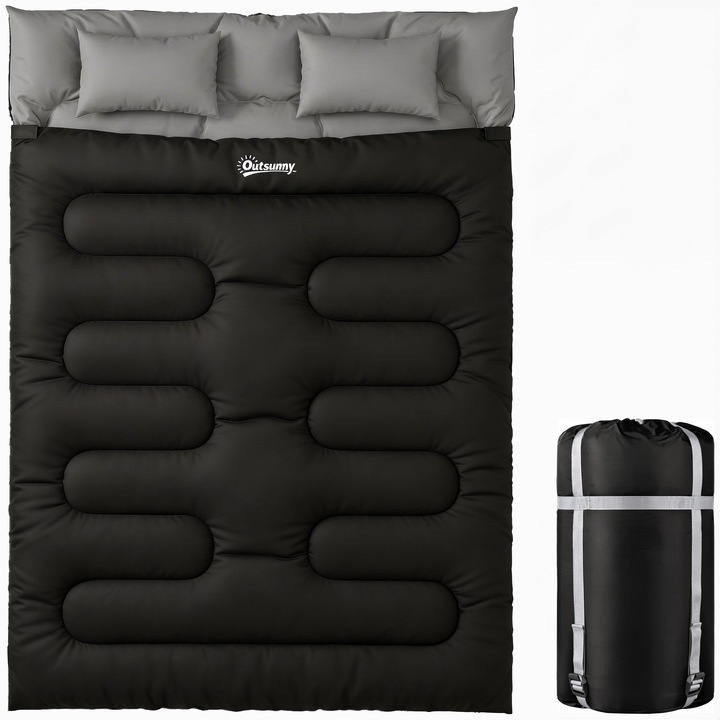 Sac de Dormit, Outsunny, Poliester, Material Oxford,230 x 165 x 10 cm, Negru