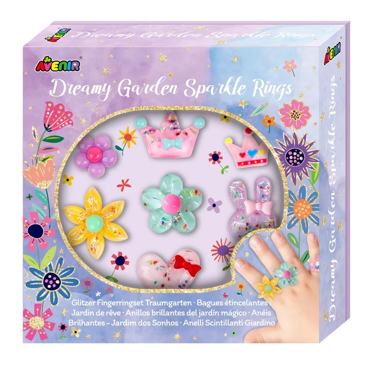 Set inele strălucitoare Avenir, Gradina de vis, 7 inele, dimensiune 12.5x3x12.5cm