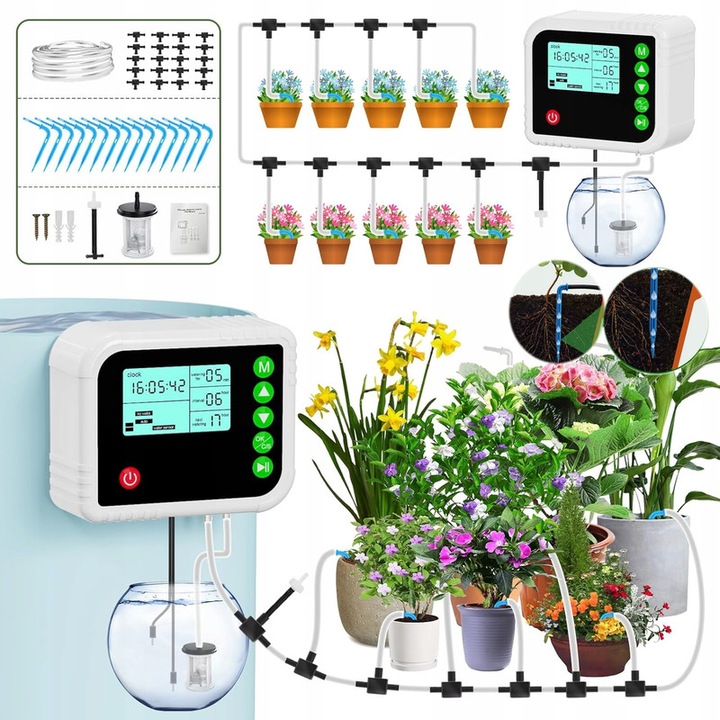 Sistem de irigare automat pentru plante, Anikers, 40 de moduri de udare, 15 ghivece, alb, kit