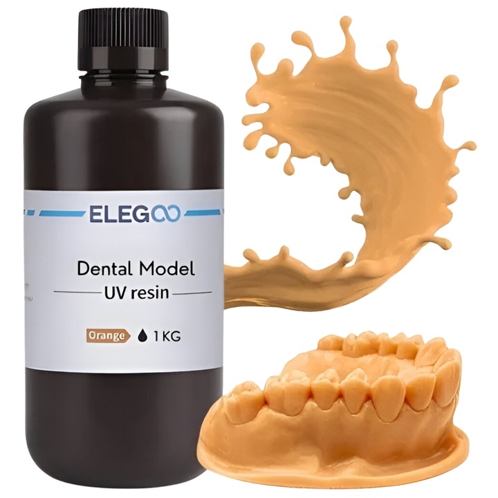 3D смола, Elegoo Dental Model UV, 1kg, Оранжева, за 3D принтер