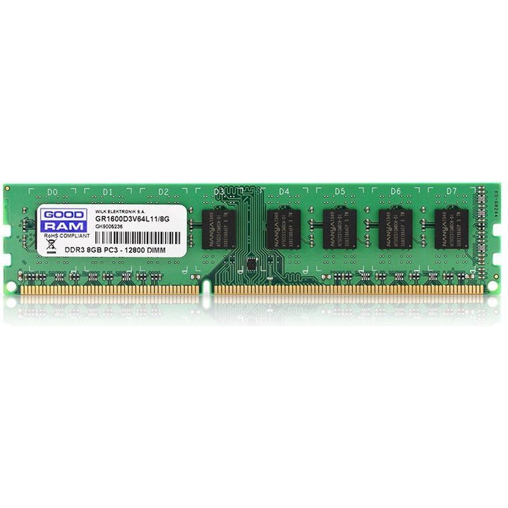 Memorie RAM GoodRam, 8 GB, DDR3, 1600 MHz, 1.35 V, Green