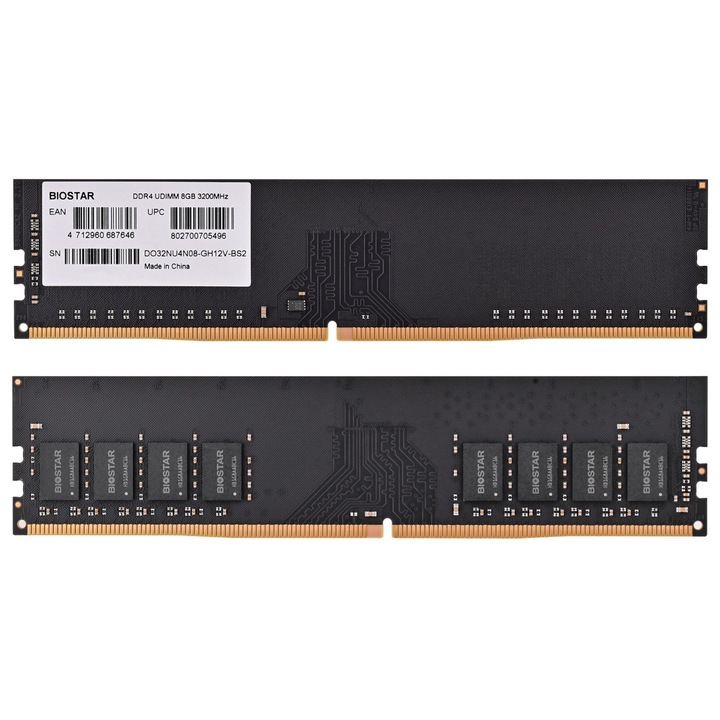 RAM памет Biostar, 8 GB, DDR4, 3200 MHz, DIMM, 16 CL, Black