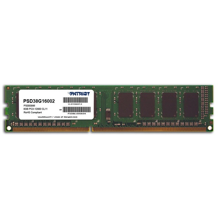 Memorie RAM Patriot Memory, 8 GB, DDR3, 1600 MHz, DIMM, 1.5 V, 11 CL, Green