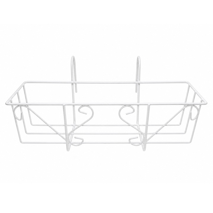 Suport jardiniera metalic cu agatatori, design elegant alb