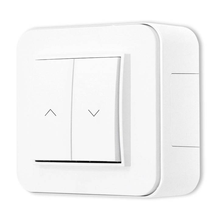 Karlik Mini kapcsoló, fehér, tartómechanizmussal és univerzális kerettel, méretek 82x82mm
