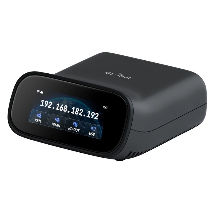 Switch KVM IP Wi-Fi HDMI 4K, 32GB, 2.22" ecran tactil, 4 metode de acces, 93x84x47mm