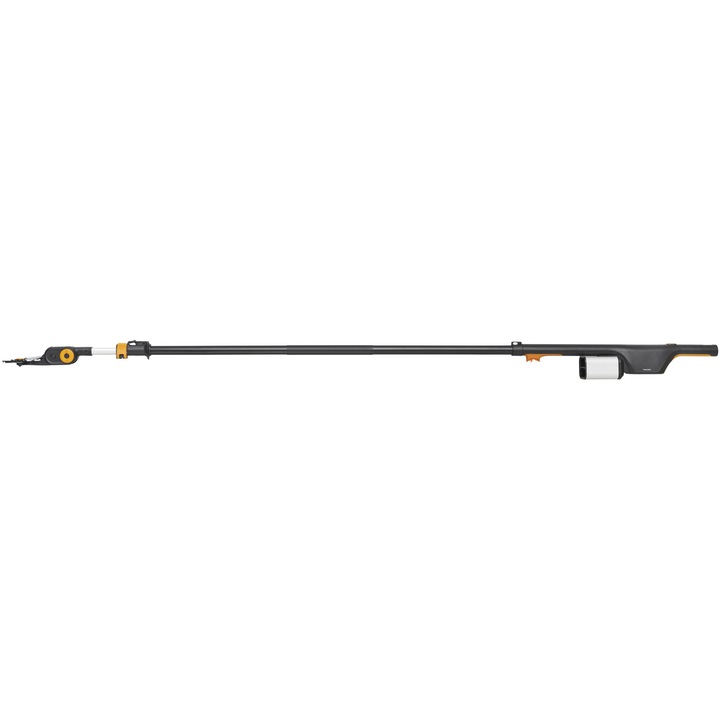 Fiskars akkumulátoros elektromos metszőolló teleszkópos nyéllel fákhoz/kerthez, 12 V, 2.4 - 4 m teleszkópos rúd, Lépésenkénti penge, 32 mm maximális vágási átmérő, Állítható vágófej, Kefe nélküli motor, Töltő és akkumulátor nélkül a csomagban