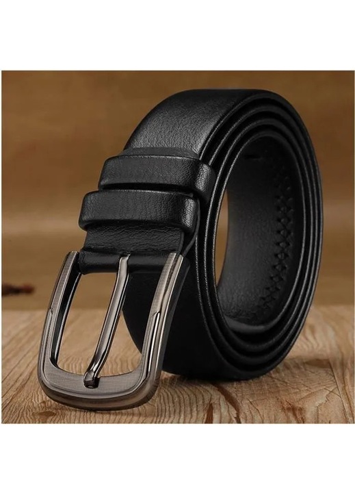 Curea barbati din piele PU cu catarama brosa, neagra, 120cm