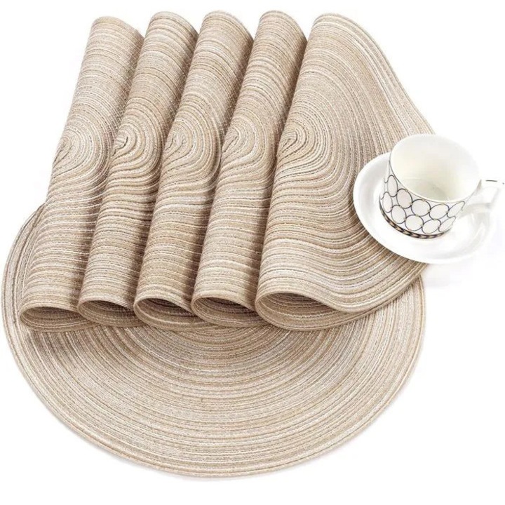 Set 6 suporturi farfurii rotunde, 38x38cm, bej, rezistente la apa si ulei