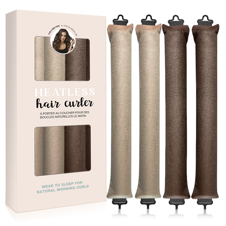 4 db hőmentes hajcsavaró szett, hajgöndörítő, rugalmas, 29.5 cm, Omelivon®, Kaki, barna