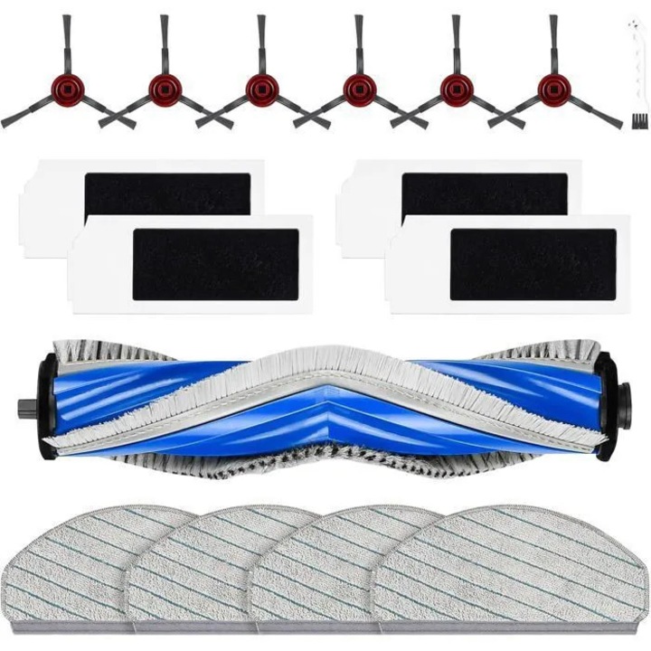 Set accesorii de schimb pentru aspiratoare robot ECOVACS DEEBOT N20, N20 Plus, N20 Pro Plus, 1 perie principala, 4 carpe de curatare, 4 filtre, 6 perii laterale, 1 perie de curatare