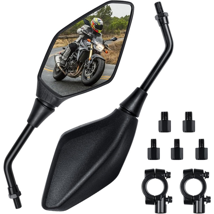 Oglinda Retrovizoare Convexa Universala Pentru Motocicleta, Pentru Montare Oglinda Cu Surub Filetat M8 M10, Clema De Montare Pe Ghidon, Compatibila Cu Scuter, Moped, Honda, ATV, Dirt Bike, Cruiser
