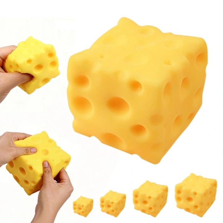 Interaktív gyerekjáték, stresszoldó játék, cheddar sajt forma, 10cm, sárga