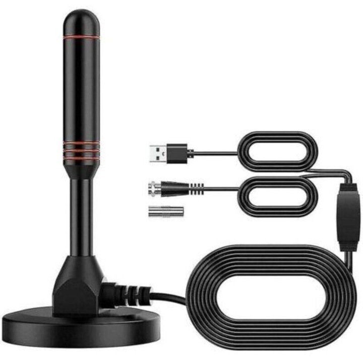 Antena TV digitala HD 360, receptie analogica si digitala, baza magnetica, cablu coaxial inclus, utilizare interioara/exterioara