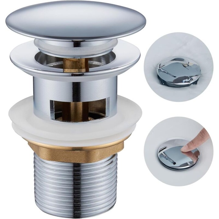 Plug de scurgere universal pentru chiuveta, cu functie de supraplin, 1 1/4", cu sigilii din silicon, argintiu