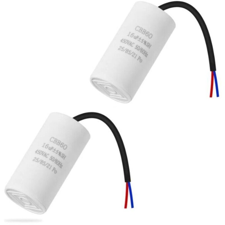 Capacitor CBB60 16uF, 50/60Hz, pentru motoare, cu fir