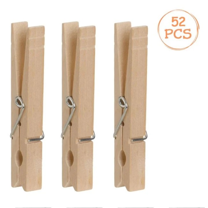 Set carlige din lemn pentru rufe BAMI 8, 5 cm 52 bucati, culoare naturala