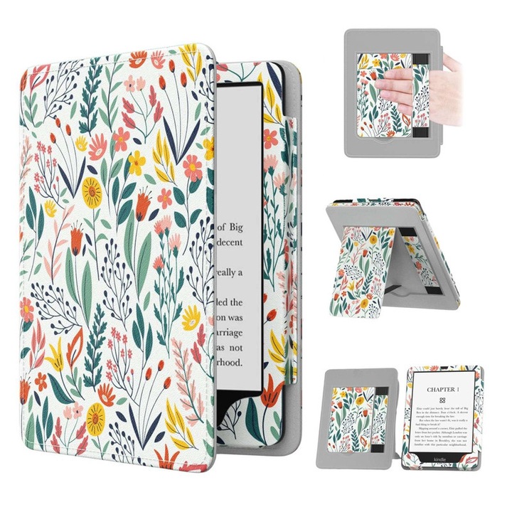 Husa protectoare pentru Kindle 7-inch (12th Gen/2024) si Kindle Colorsoft Signature Edition, magnetica, suport pliabil, PU, ZYciyci®, imprimeu floral mic