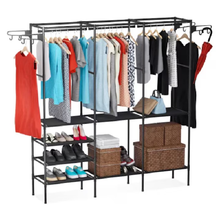 Sifonier Metalic Multifunctional, 6 Rafturi Spatioase, Organizator Haine Si Incaltaminte, 160x173x36 Cm, Rezistent, Bare Duble pentru Umerase