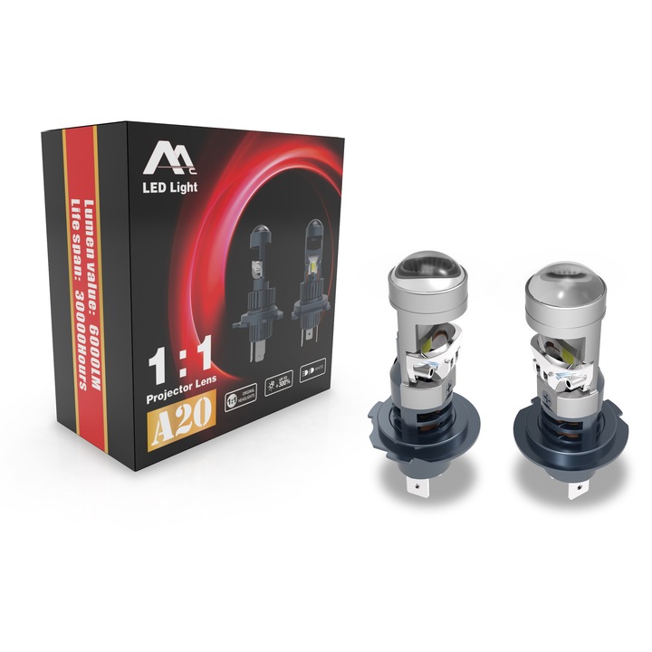 Set 2 Becuri Auto LED H7 cu Lupa MILARIS®, Ventilator de Mare Viteza, 50W, 6000lm, 6000K, 12V, Plug and Play, Lentila integrata, Aluminiu, Lumina Puternica si Performanta Ridicata, Calitate Premium
