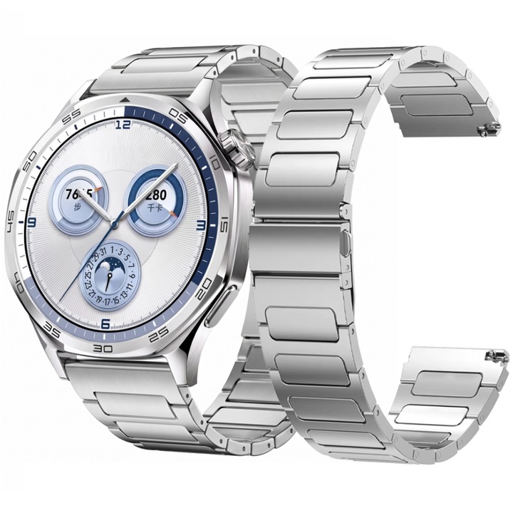 Bratara din inox pentru Huawei Watch GT2 GT3 GT4 GT5 GT6 Pro 46mm 48mm, Garmin Venu 2 3 4 45mm, Redmi Watch 5 Lite / Active, Samsung Galaxy Watch 46mm, 3 45mm, Gear S3, Amazfit GTR GTR2, Xiaomi Mi Watch, 22 mm, argintie
