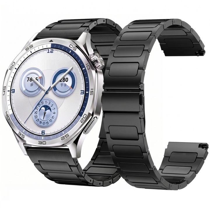 Bratara din inox pentru Huawei Watch GT2 GT3 GT4 GT5 GT6 Pro 46mm 48mm, Garmin Venu 2 3 4 45mm, Redmi Watch 5 Lite / Active, Samsung Galaxy Watch 46mm, 3 45mm, Gear S3, Amazfit GTR GTR2, Xiaomi Mi Watch, 22 mm, negru