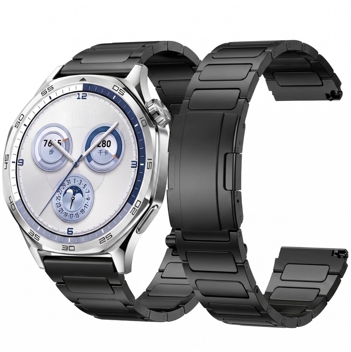 Bratara titan pentru Huawei Watch GT2 GT3 GT4 GT5 GT6 Pro 46mm 48mm, Garmin Venu 2 3 4 45mm, Redmi Watch 5 Lite / Active, Samsung Galaxy Watch 46mm, 3 45mm, Gear S3, Amazfit GTR GTR2, Xiaomi Mi Watch, 22 mm, negru