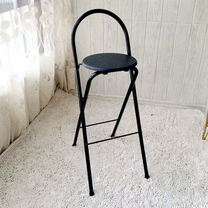 Összecsukható bárszék, 65cm, fekete, modern design, kovácsoltvas