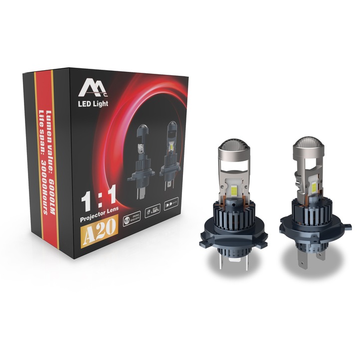 2 db MILARIS® H4 LED autóizzó készlet, nagy sebességű ventilátorral, 50W, 6000lm, 6000K, 12V, Plug and Play, beépített lencse, alumínium, erős fény és nagy teljesítmény, prémium minőség
