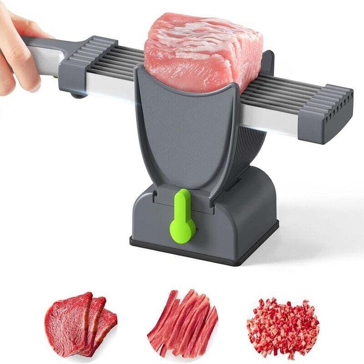 Feliator manual pentru carne proaspata, 17 lame, grosime ajustabila 2 sau 4 mm, inox, design compact