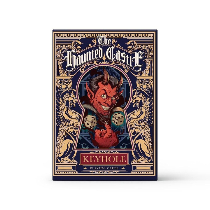 Silver Key Society Kísértetkastély gyűjtői játékkártyák, lila színpalettával, 300 g/m²-es karton, standard poker méret: 63x88mm