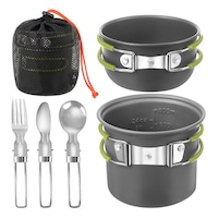 Set camping gatit, Zola, 2 oale 0.8/0.4 l, pliabil, compact, tacamuri incluse, husa transport, gri