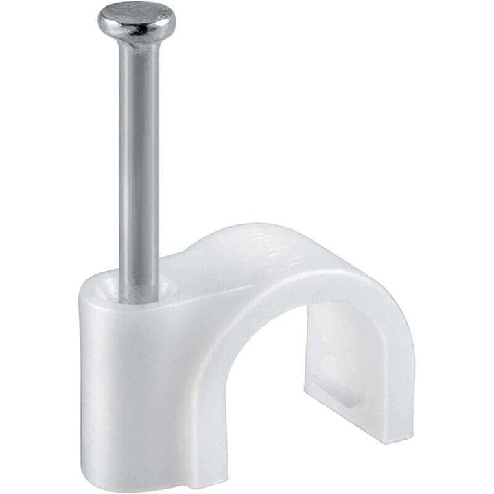 Set de 100 cleme rotunde pentru cabluri cu cuie din otel, diametru 4 mm, pentru gestionarea cablurilor de fibra optica, alb