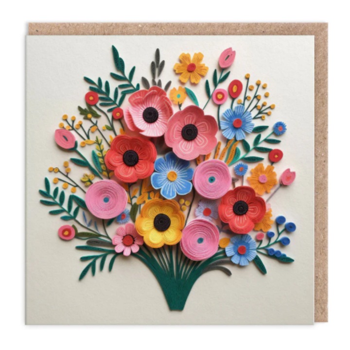 Felicitare 3D OHH Deer Paper Flowers, multicolor, material ecologic