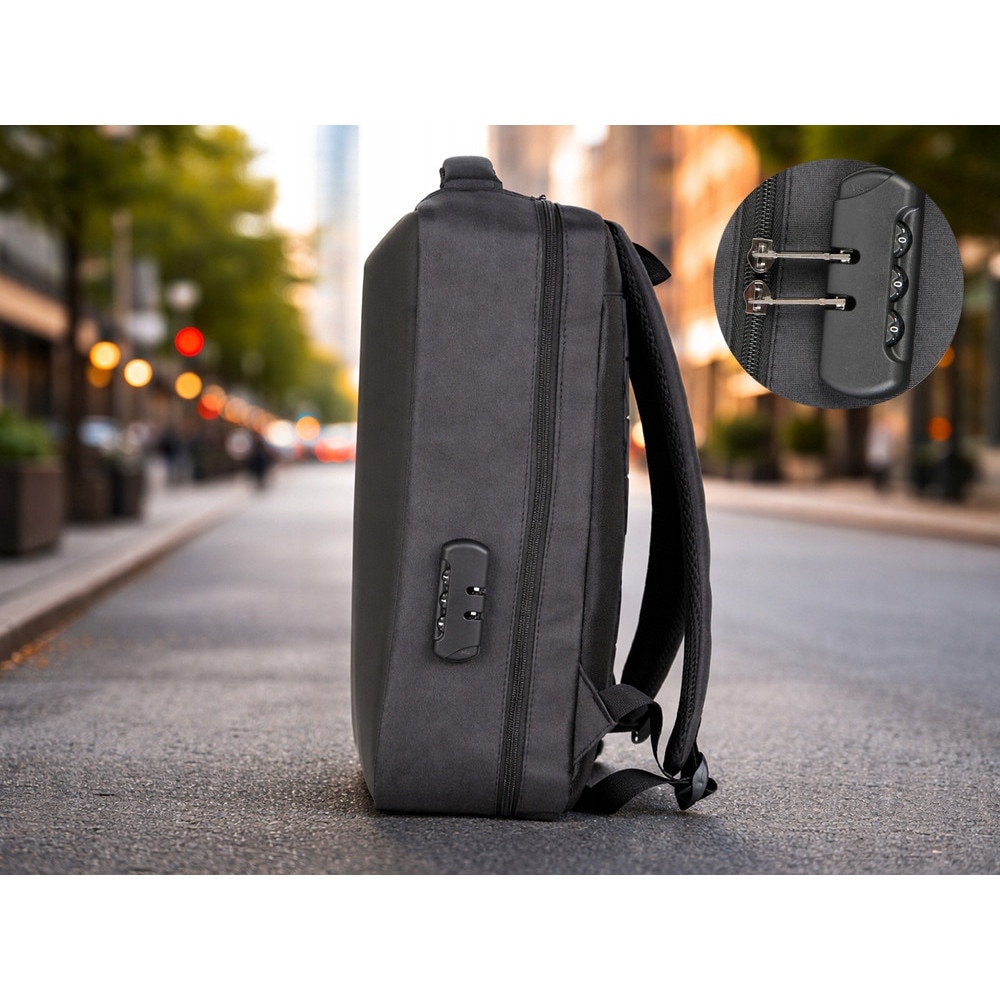 Rucsac laptop, Cracos, 44x32x12, negru, multiple compartimente, port USB, maner lateral